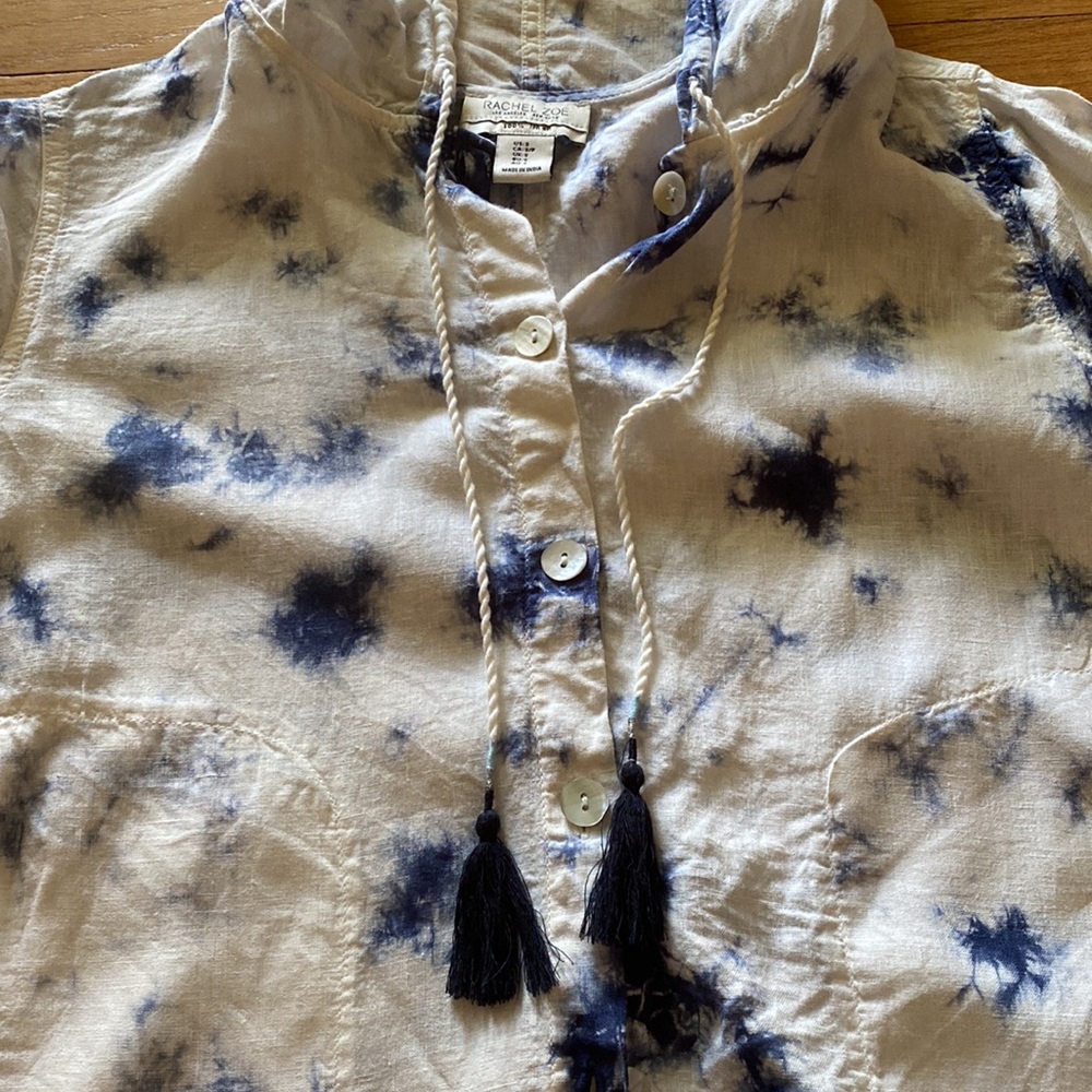 Rachel Zoe beach linen tie dye hooded button down - Picture 2 of 6